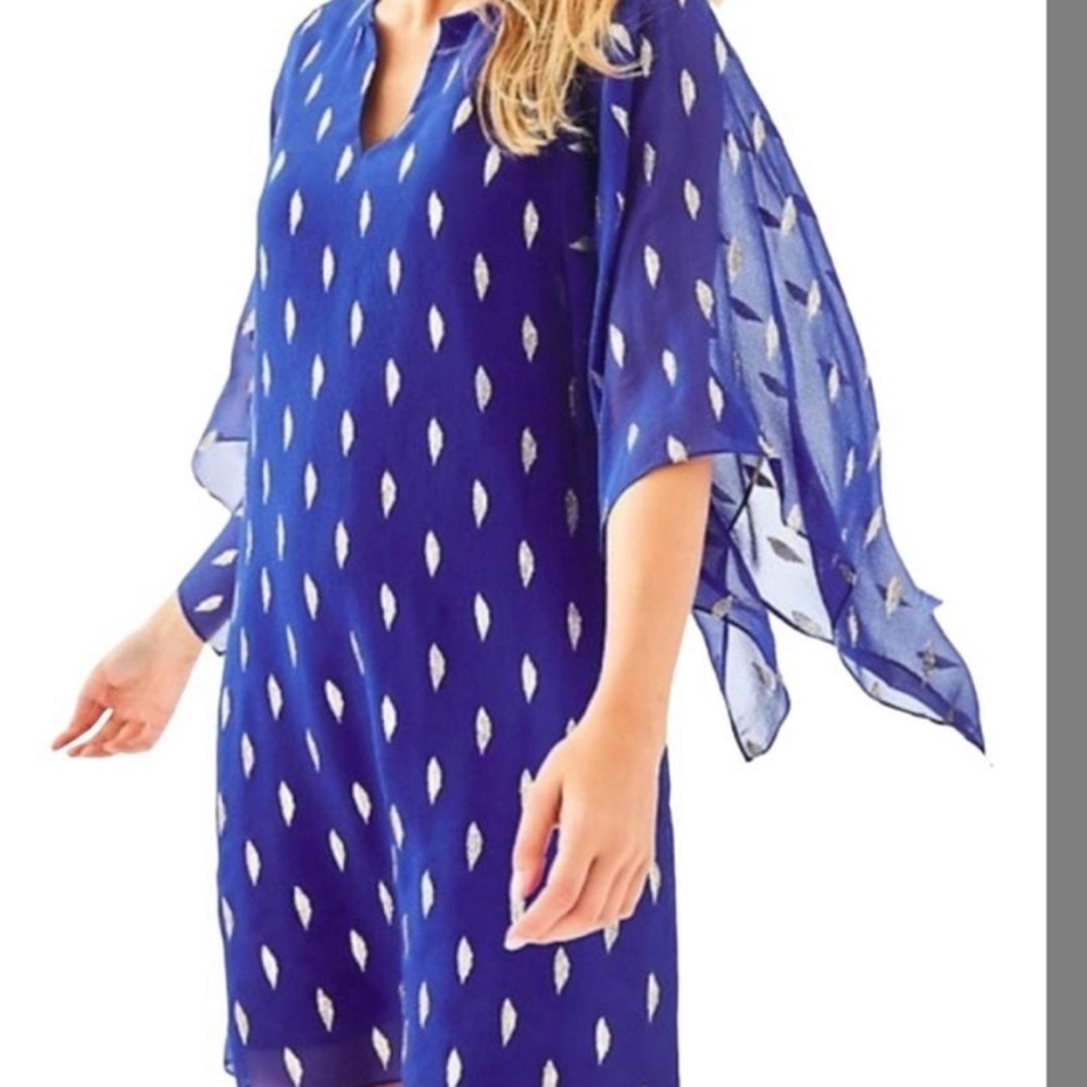 Lilly Pulitzer Royal Blue and White Patterned Silk Shift Dress